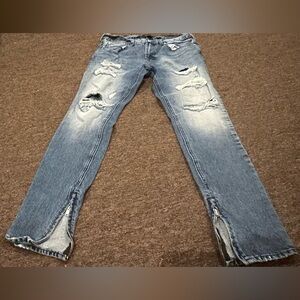 PACSUN vertical stretch Distressed blue Jeans 32x32 stacked skinny pockets EUC!